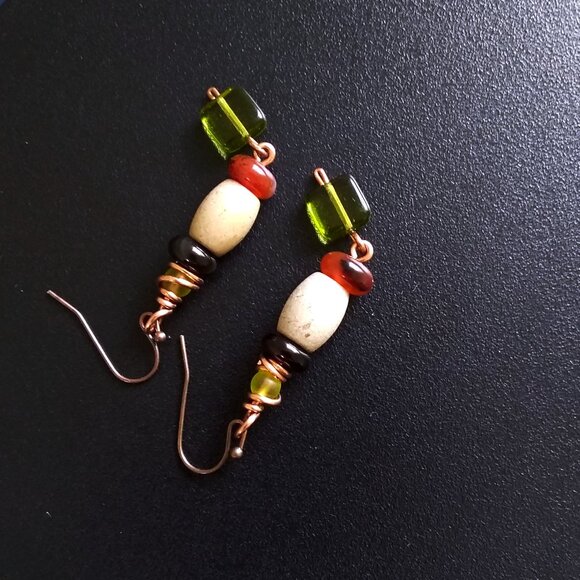 Pretty Colorful Handmade Fall Dangle Earrings - Mixed Semi-Precious Stone Beads - Picture 4 of 8